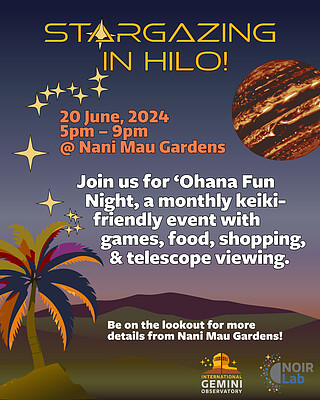 Flier for the Hilo stargazing event on 20 June 2024