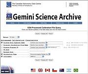 A processed calibration form using the query function on the Gemini Science Archive
