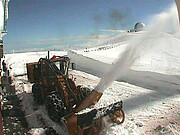 Blowing snow out of Keck parking lot