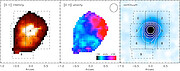 [O III] intensity, narrow [O III] velocity map, and line-free continuum image