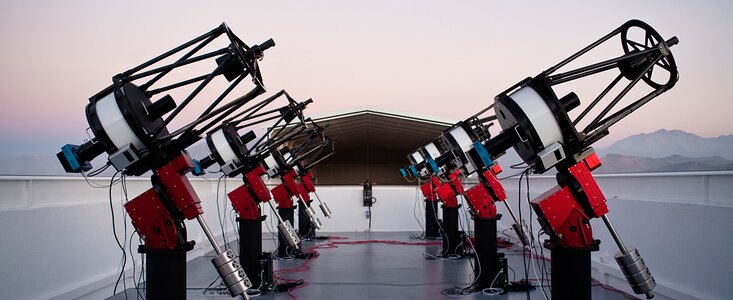 The MEarth-South telescope array, located on Cerro Tololo in Chile, searches for planets          by monitoring the brightness of nearby, small stars.