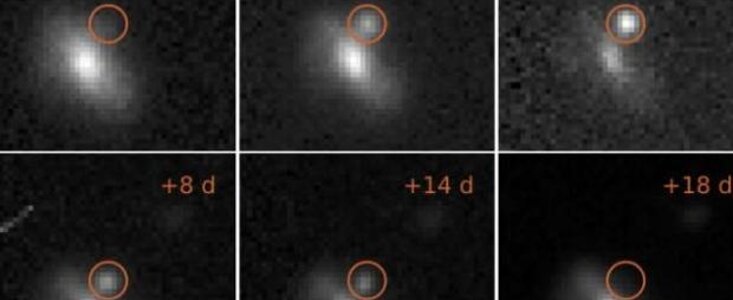 Images of one of the transient events, from eight days before the maximum brightness to 18 days afterwards.