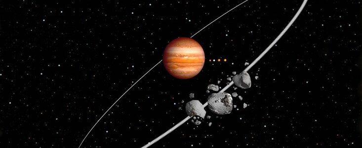 Artist's rendition with irregular satellites around Jupiter