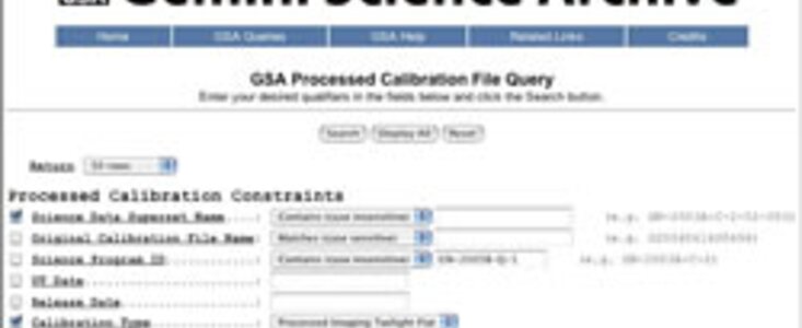 A processed calibration form using the query function on the Gemini Science Archive