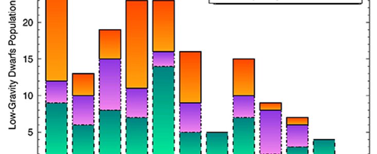 NIR Spectral type histogram of all known low-gravity dwarfs and those presented in this work