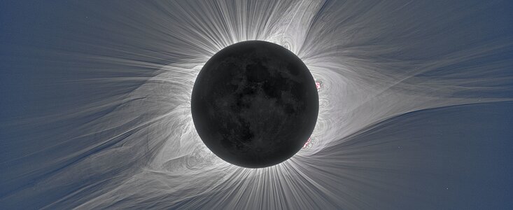 The Sun’s corona shining brightly during a total solar eclipse.