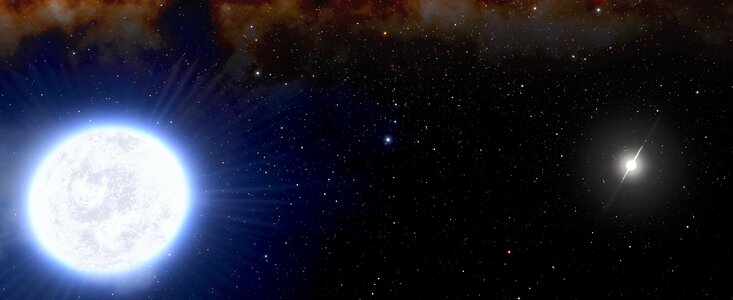 Artist's impression of an evolving white dwarf and millisecond pulsar binary system.