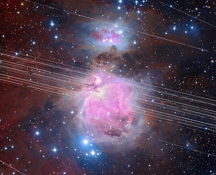 Orion Nebula with Satellite Trails