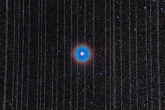 Albireo in Cygnus with Starlink Satellites