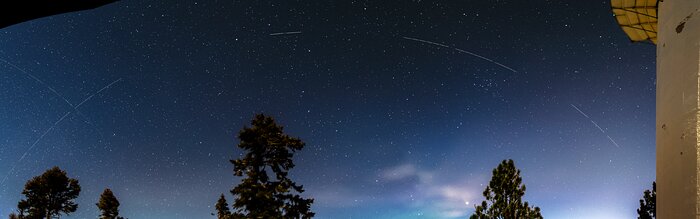 Trail left by BlueWalker 3 over Observatorio Astronomico Nacional, San Pedro Martir, Mexico.