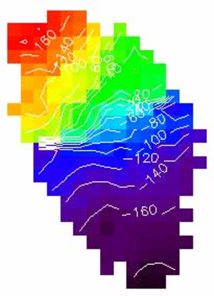 The isovelocity contours are shown with the image distortion corrected