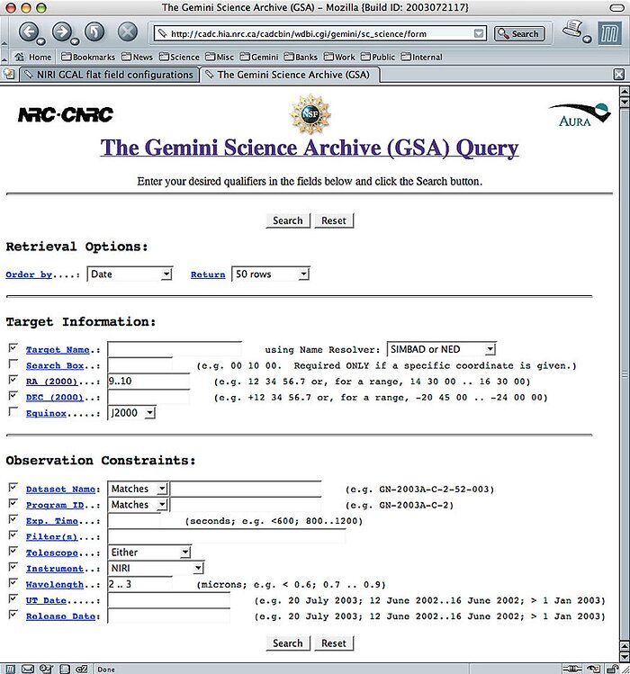 Gemini Science Archive User Interface