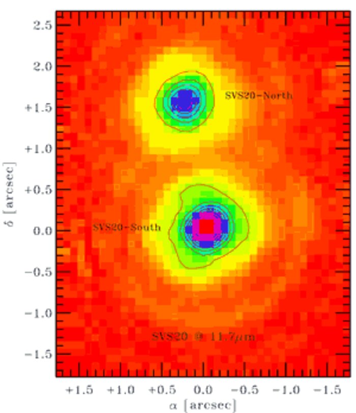 T-ReCS image at 11.7 microns of the protostar binary SVS20 in the Serpens Cloud core