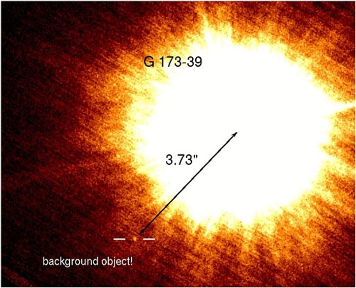 Faint ΔKs = 12.16 companion with a separation of 3.73 arcseconds from the central star