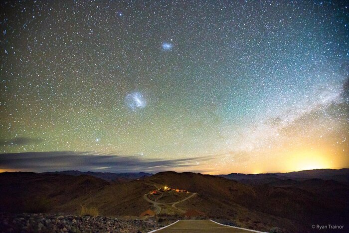 An astrophotographic portrait of the Large and Small Magellanic Clouds