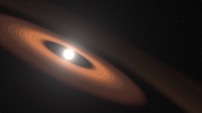 Artist rendering of the dust-encircled white dwarf star J0207