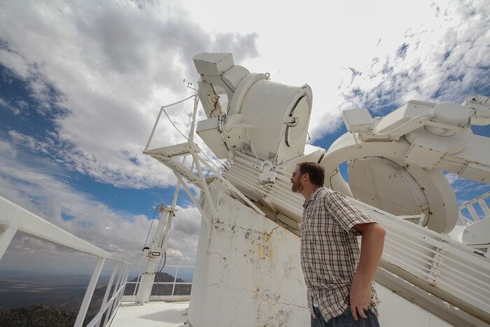 Eric Galayda on the top end of the McMath-Pierce Solar Telescope