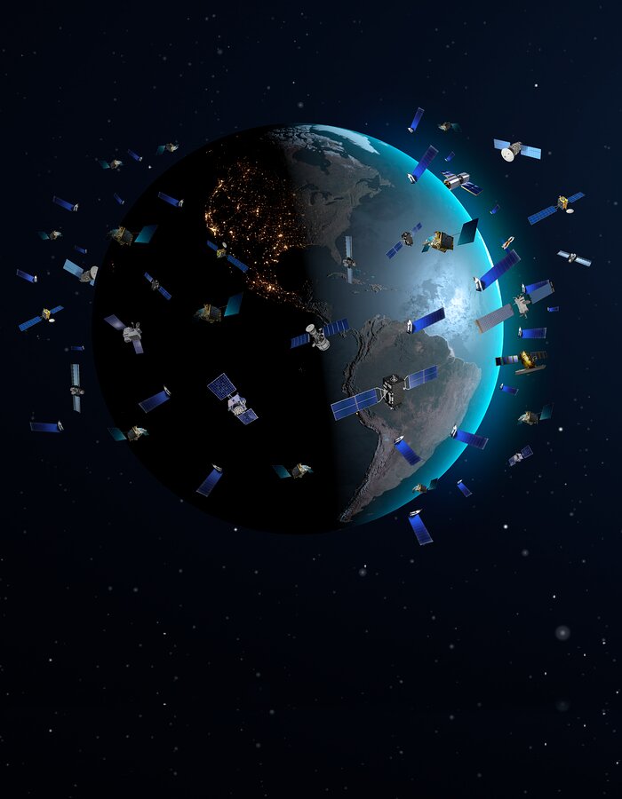 Constellation satellites in low Earth orbits (artist’s impression, not to scale)