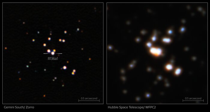 Observación de comparación de R136a1, Zorro and Hubble