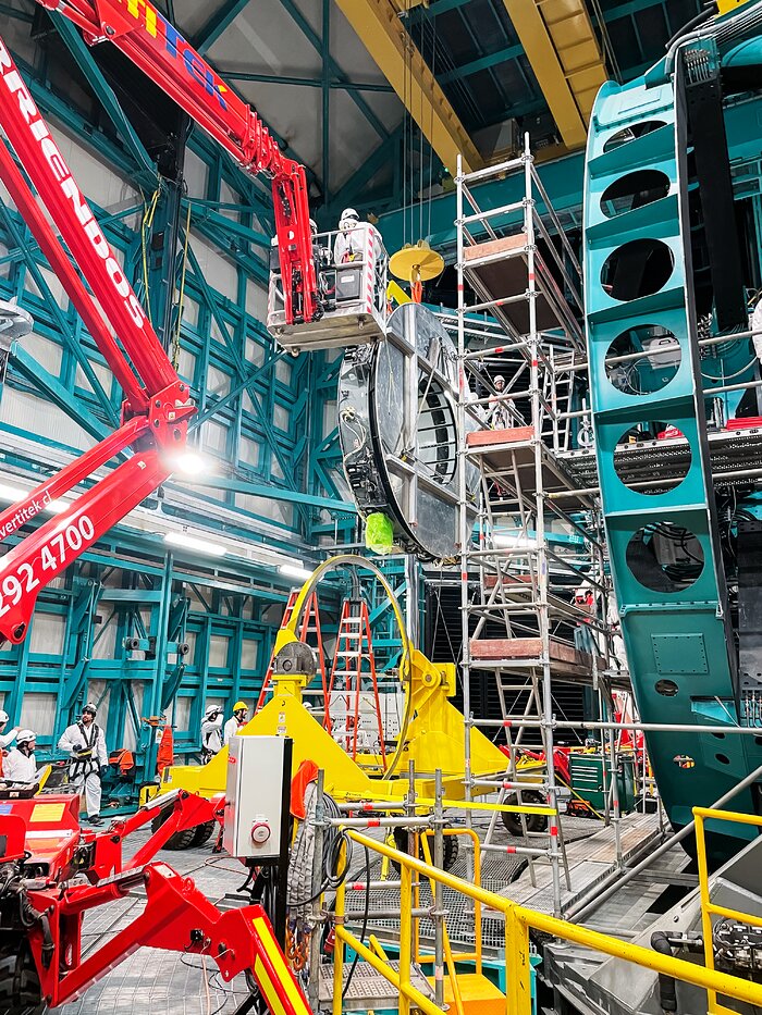 Rubin Observatory's secondary mirror is installed onto the telescope