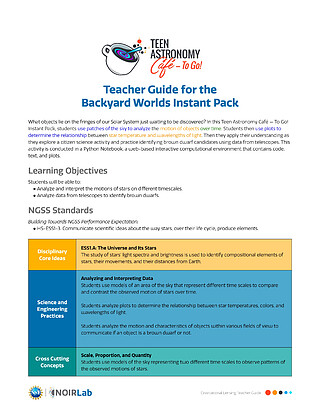 Technical Document: Teacher Guide for the Backyard Worlds Instant Pack