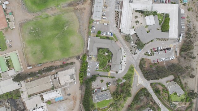 Aerial footage from above the AURA Recinto building C.