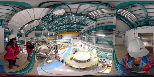 360-degree video showing Rubin Observatory support building and Coating Chamber.